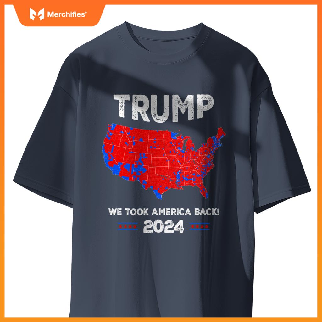 Patriotic Red and Blue Map, Donald Trump, WE WON 2024 Trump T-Shirt