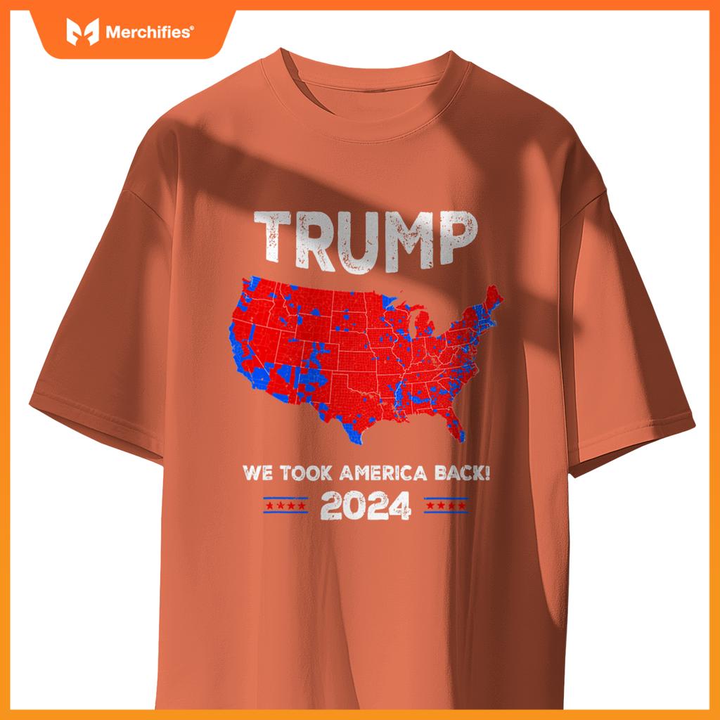 Patriotic Red and Blue Map, Donald Trump, WE WON 2024 Trump T-Shirt