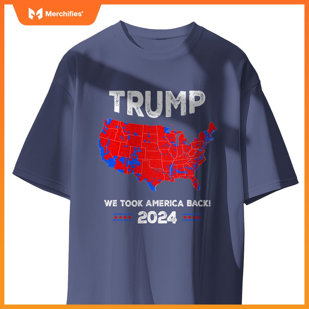 Patriotic Red and Blue Map, Donald Trump, WE WON 2024 Trump T-Shirt