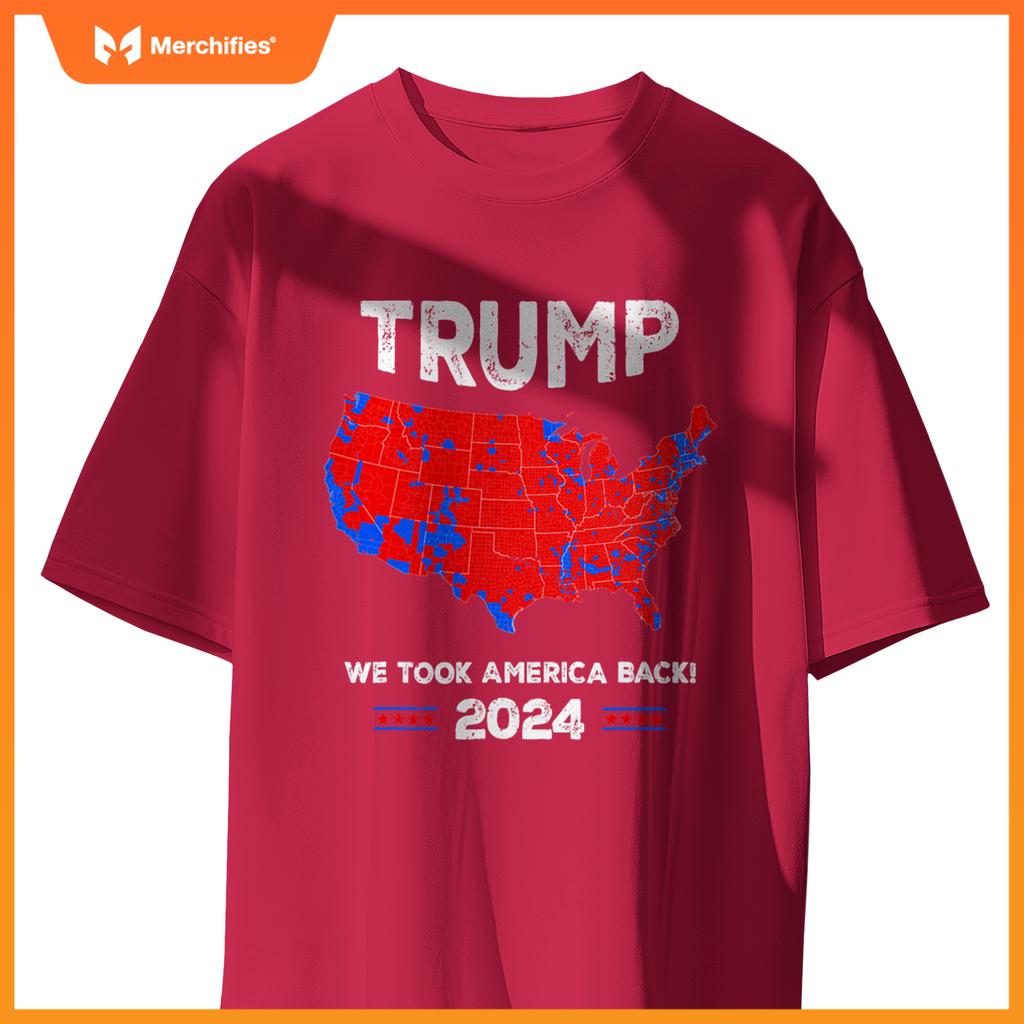 Patriotic Red and Blue Map, Donald Trump, WE WON 2024 Trump T-Shirt
