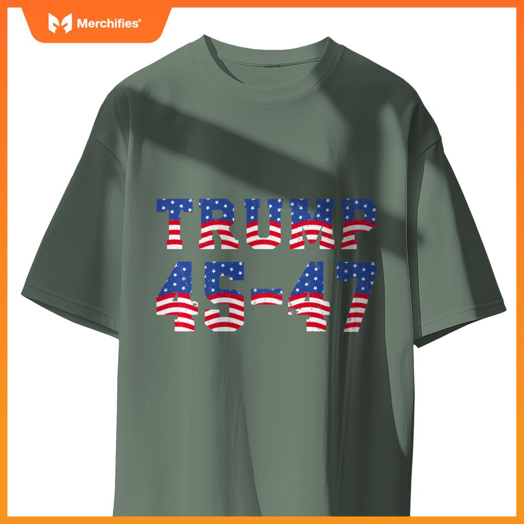 Patriotic Trump 2024 - President 45 And 47 - Distressed T-Shirt
