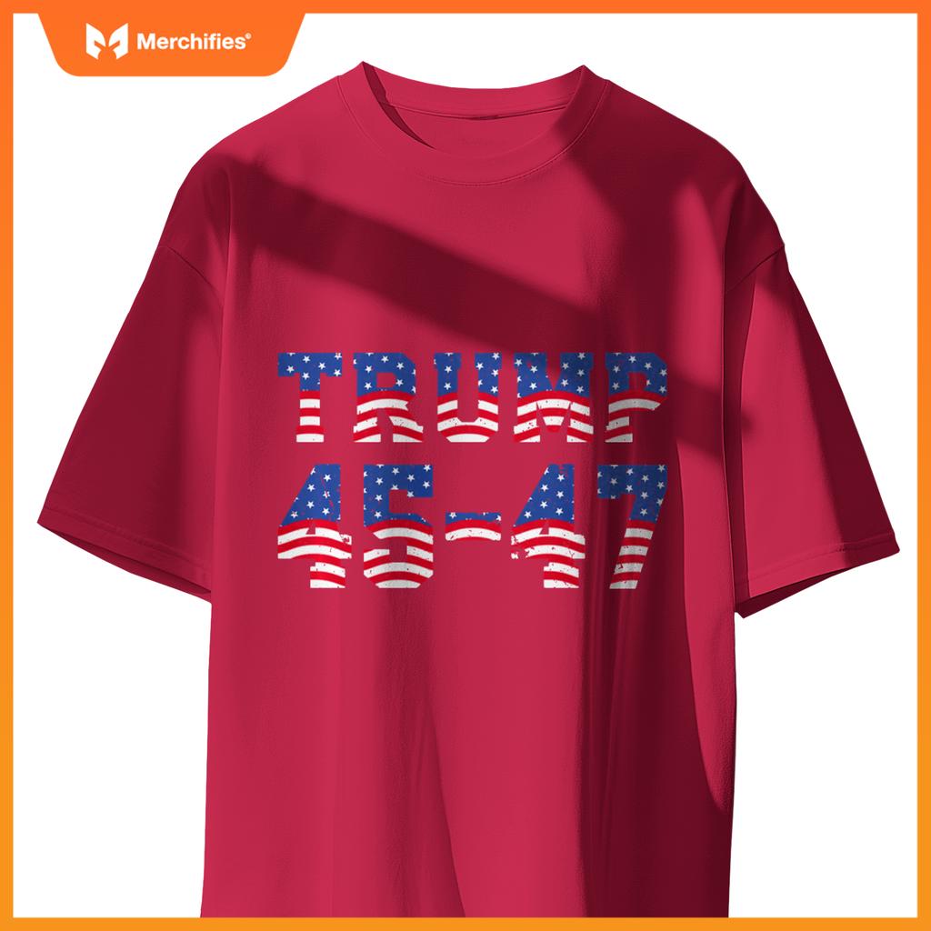 Patriotic Trump 2024 - President 45 And 47 - Distressed T-Shirt