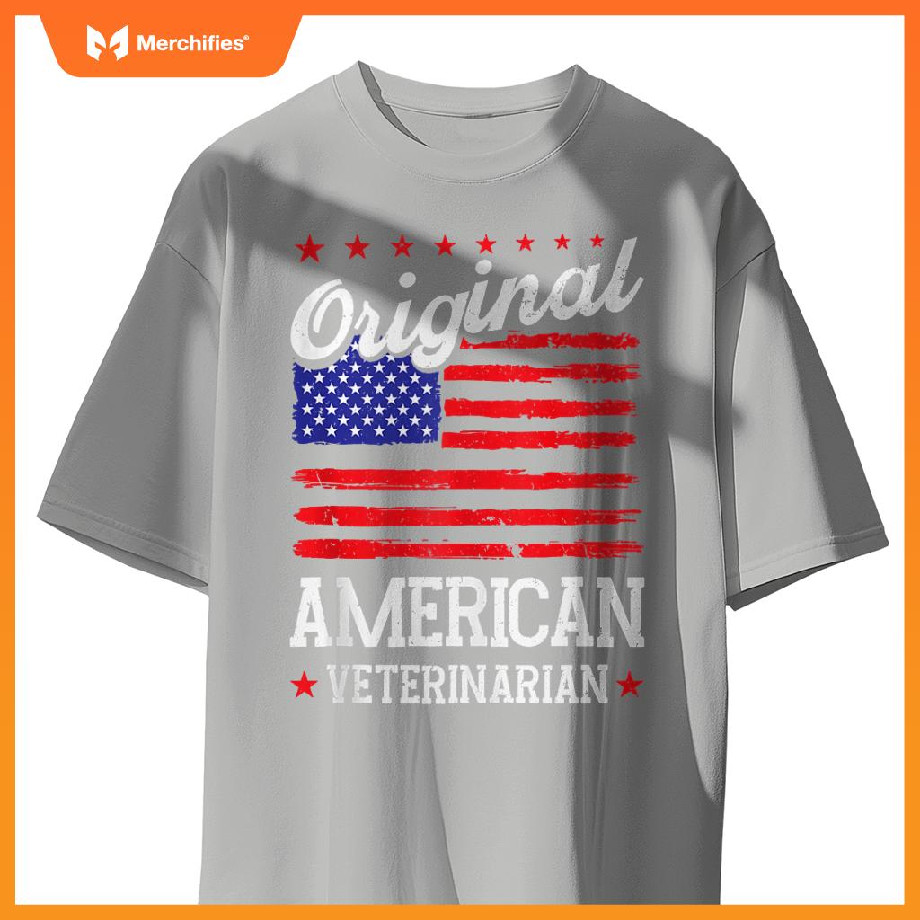 Patriotic US Flag American Veterinarian T-Shirt