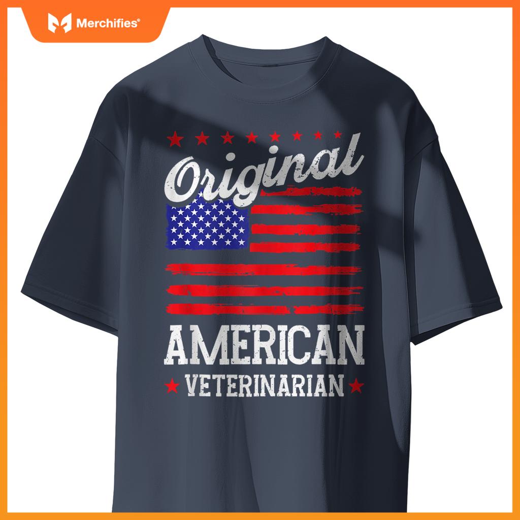 Patriotic US Flag American Veterinarian T-Shirt