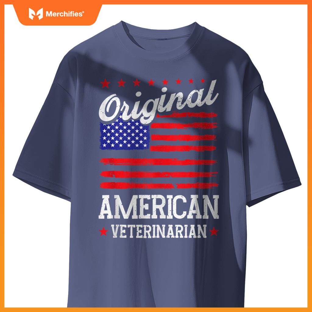 Patriotic US Flag American Veterinarian T-Shirt