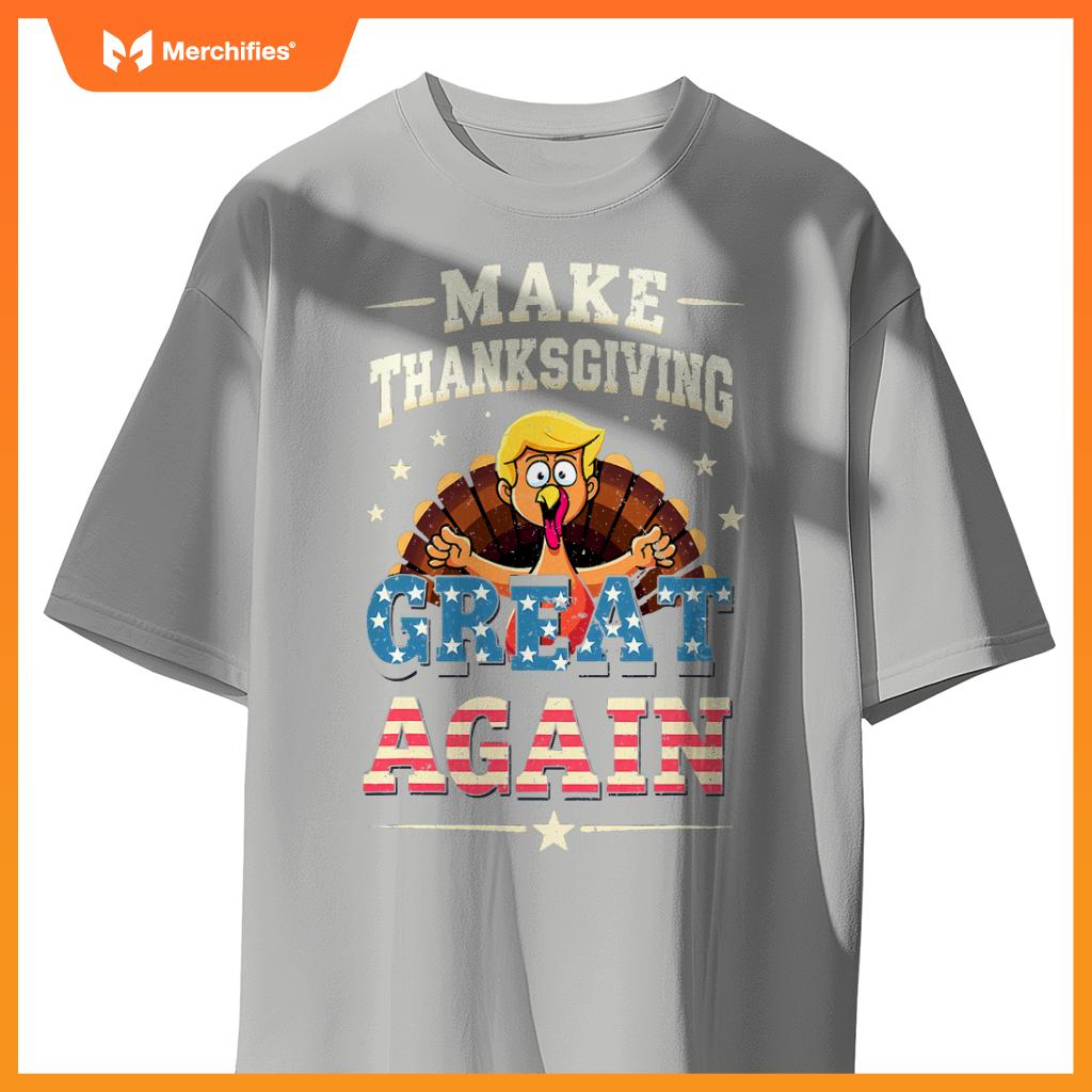 Patriotic US Flag Trump Turkey Make Thanksgiving Great Again T-Shirt