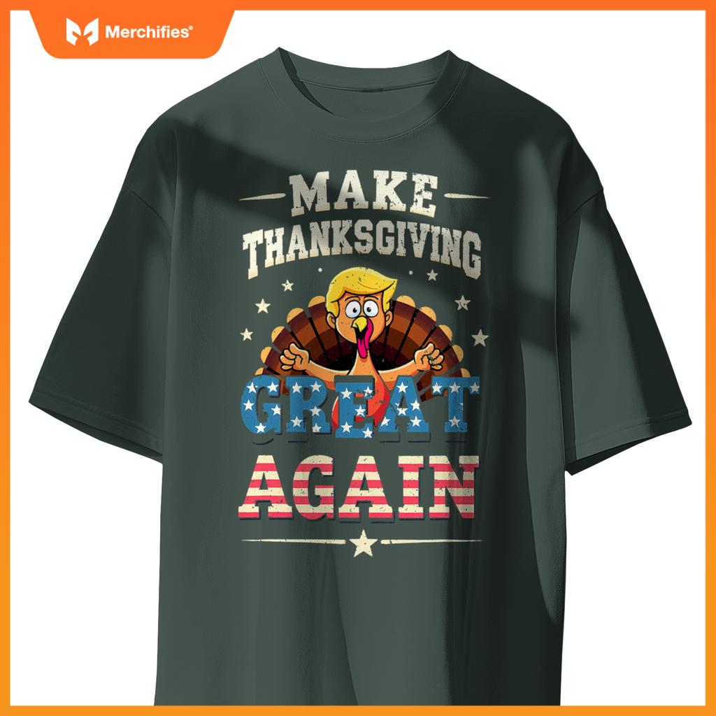 Patriotic US Flag Trump Turkey Make Thanksgiving Great Again T-Shirt
