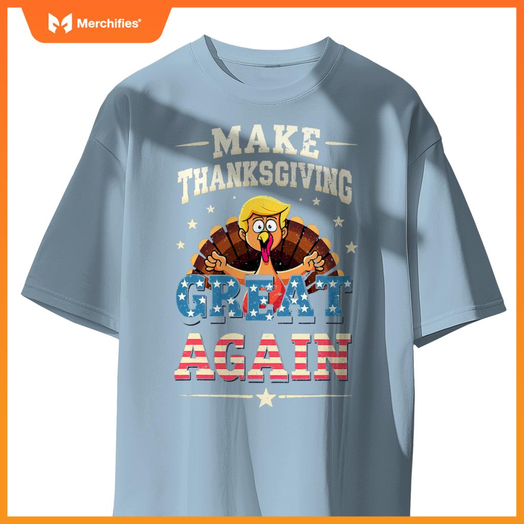 Patriotic US Flag Trump Turkey Make Thanksgiving Great Again T-Shirt