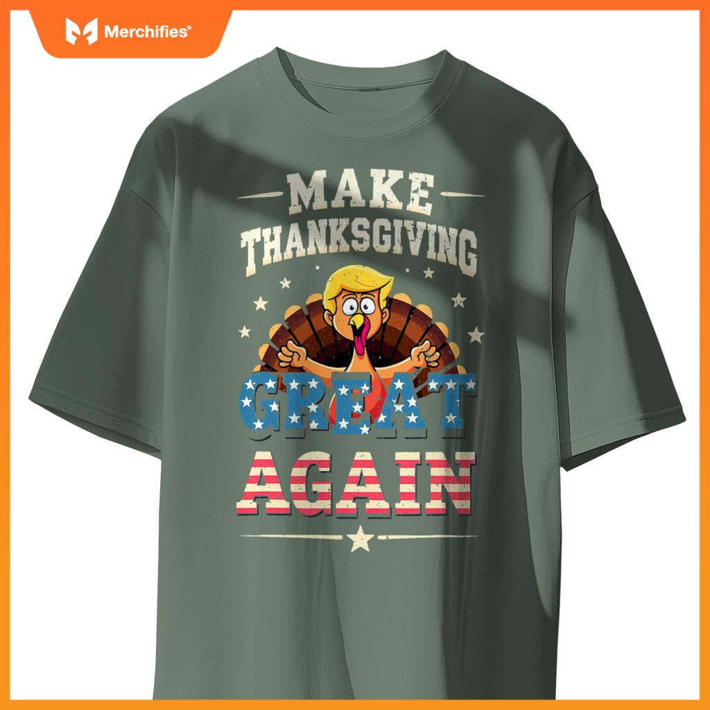 Patriotic US Flag Trump Turkey Make Thanksgiving Great Again T-Shirt