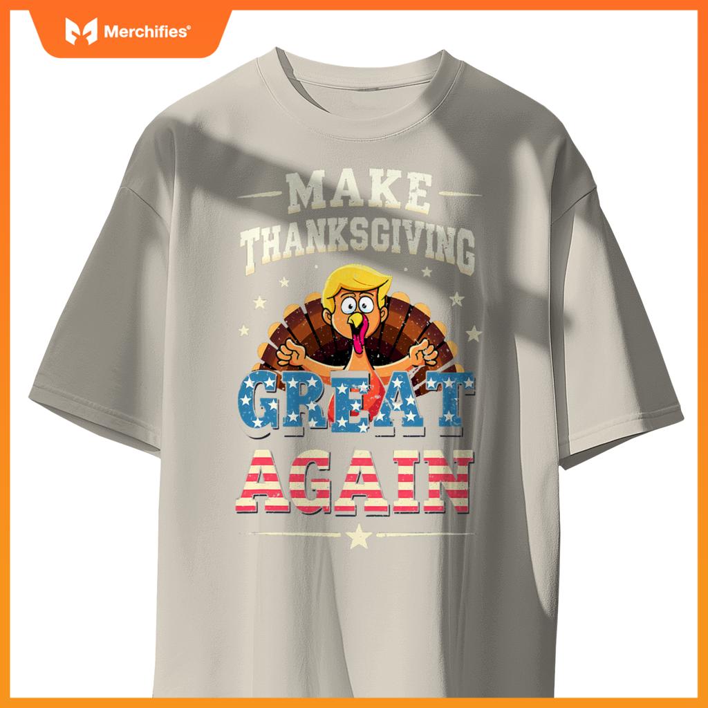 Patriotic US Flag Trump Turkey Make Thanksgiving Great Again T-Shirt