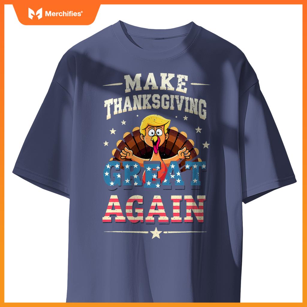Patriotic US Flag Trump Turkey Make Thanksgiving Great Again T-Shirt
