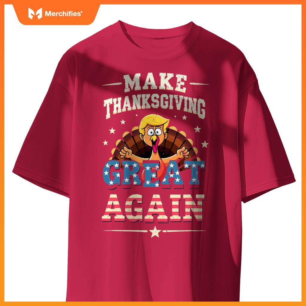 Patriotic US Flag Trump Turkey Make Thanksgiving Great Again T-Shirt