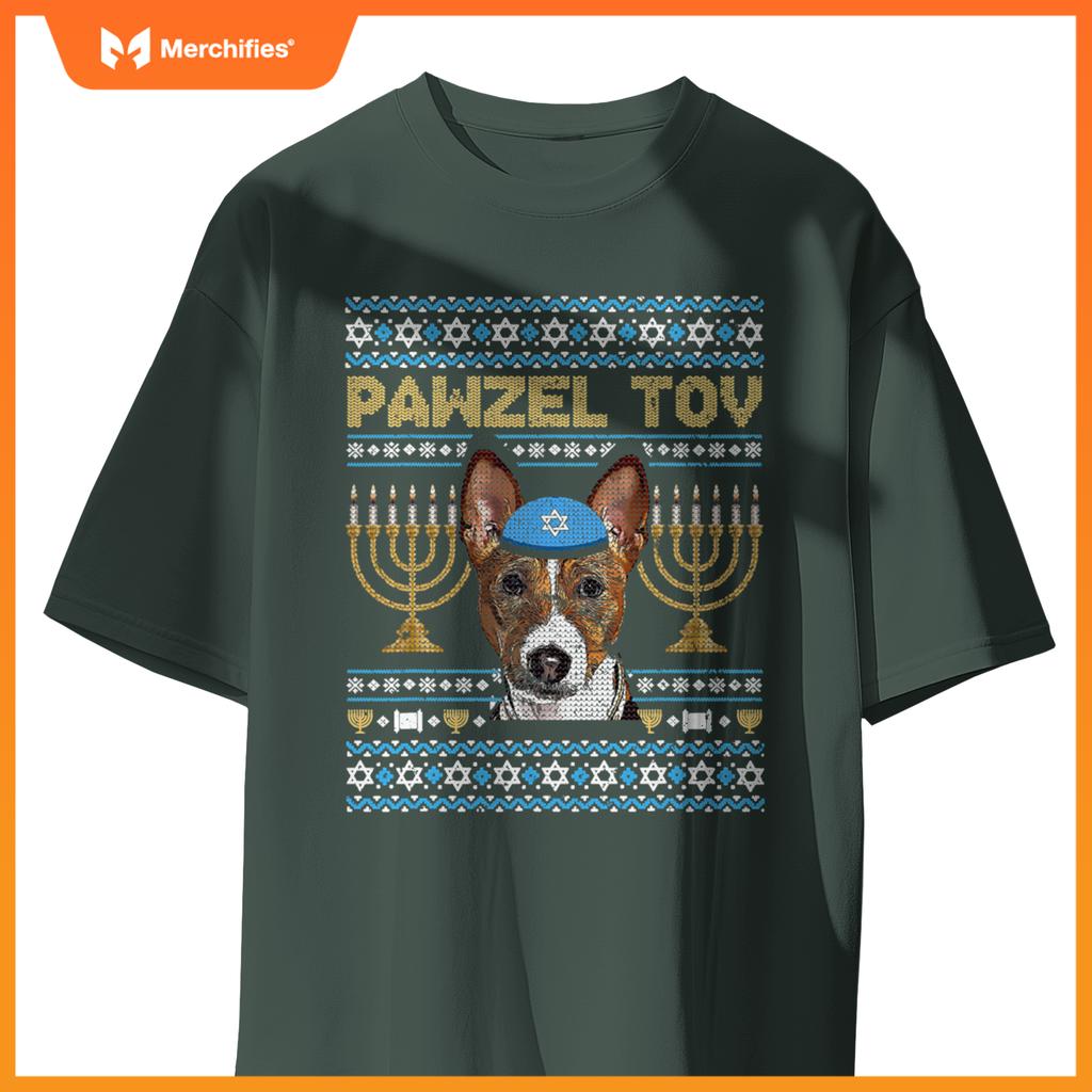 Pawzel Tov Jewish Basenji Dog Funny Hanukkah T-Shirt