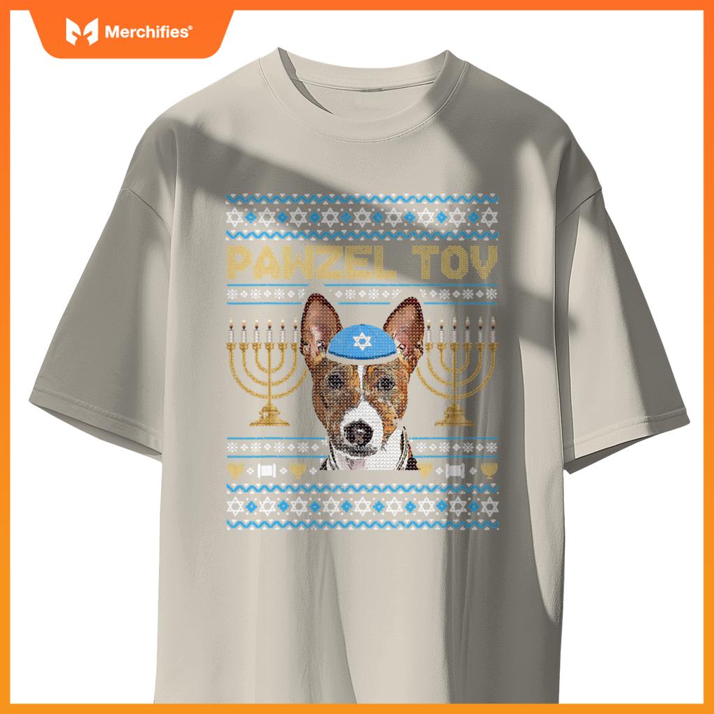 Pawzel Tov Jewish Basenji Dog Funny Hanukkah T-Shirt
