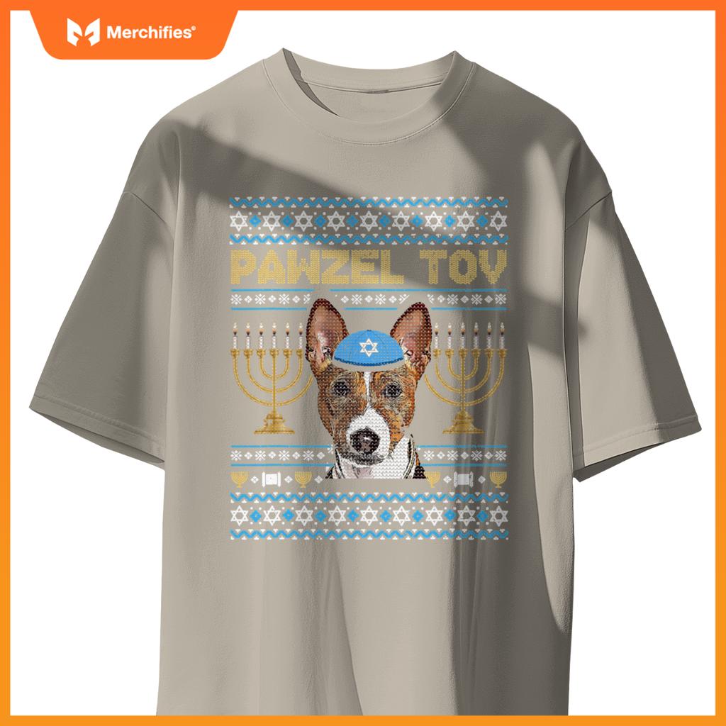 Pawzel Tov Jewish Basenji Dog Funny Hanukkah T-Shirt
