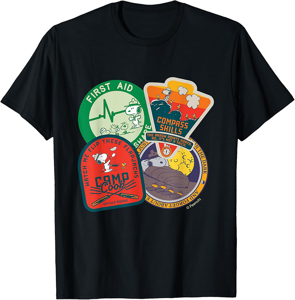 Peanuts Snoopy Woodstock Beagle Scouts Badges T-Shirt