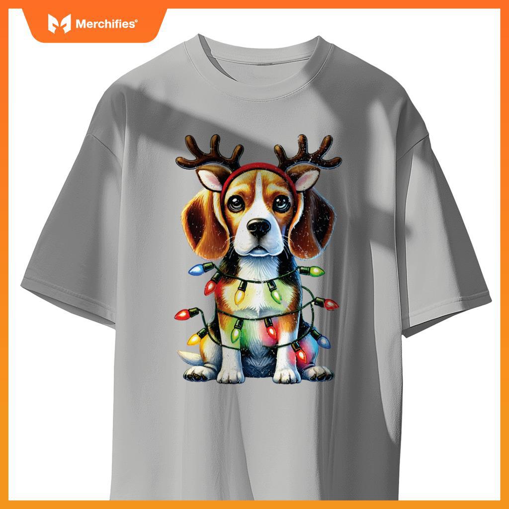 Pet Animal Lovers Xmas Beagle Dogs Reindeer Christmas Tree T-Shirt