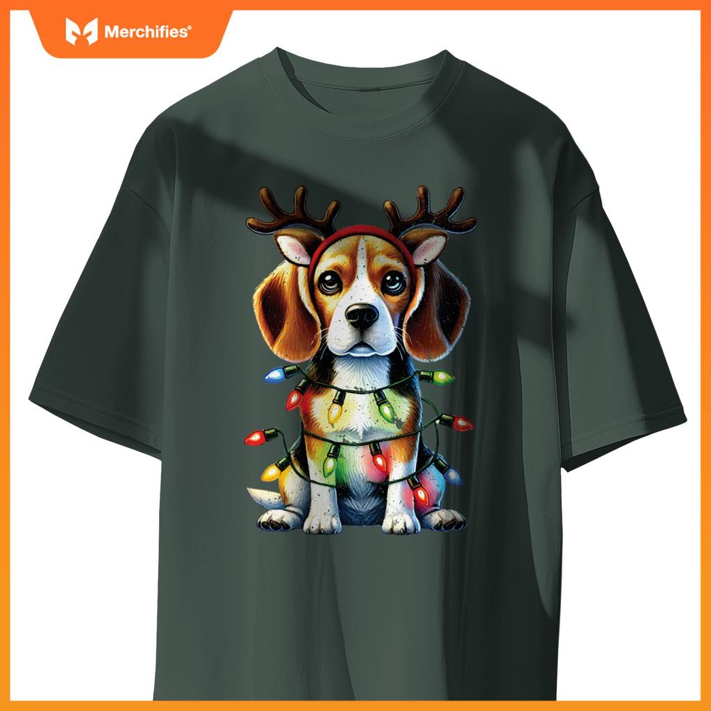 Pet Animal Lovers Xmas Beagle Dogs Reindeer Christmas Tree T-Shirt