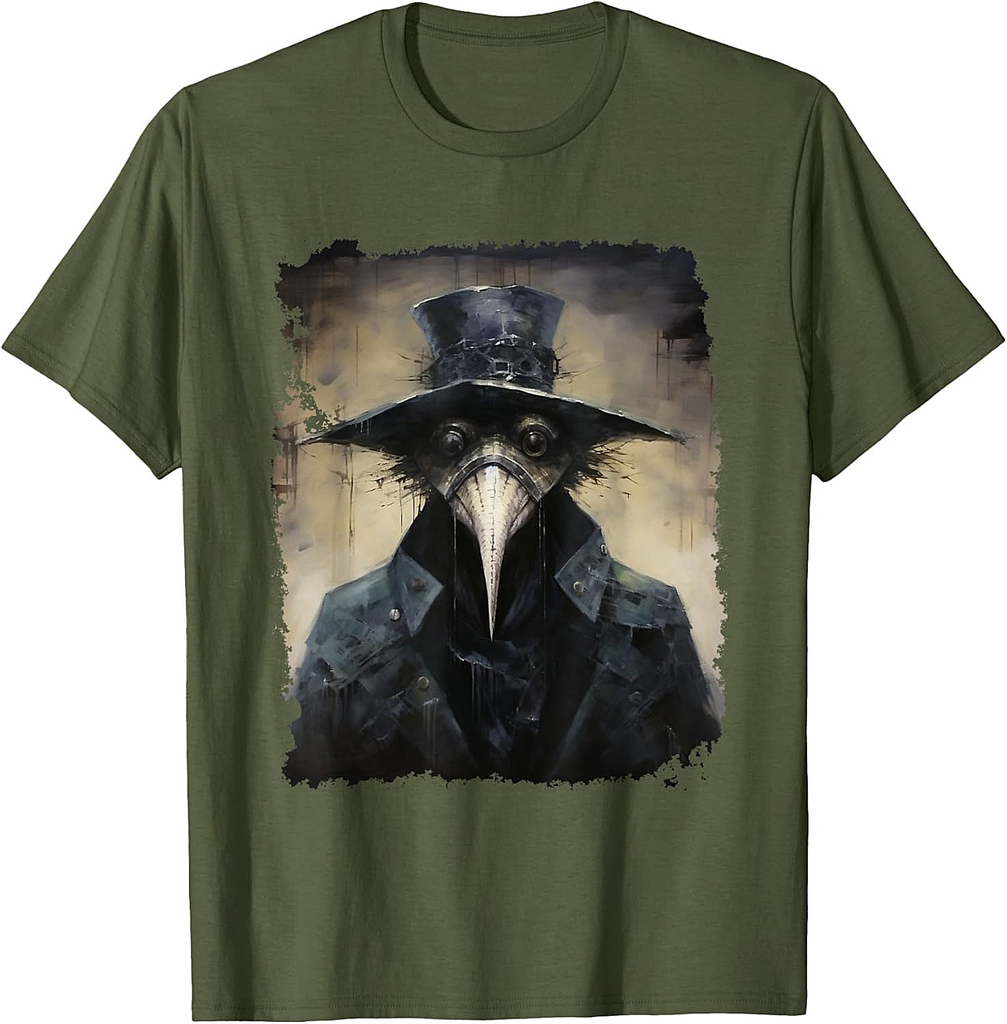 Plague Doctor T-Shirt - Black, Small - Horror Halloween Graphic Design Unisex-Adult, Unisex-Kids - Cotton Blend - T-Shirt - Halloween
