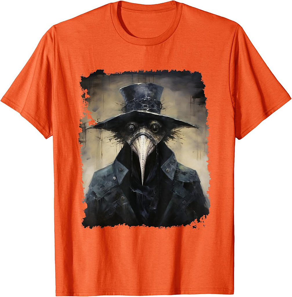 Plague Doctor T-Shirt - Black, Small - Horror Halloween Graphic Design Unisex-Adult, Unisex-Kids - Cotton Blend - T-Shirt - Halloween