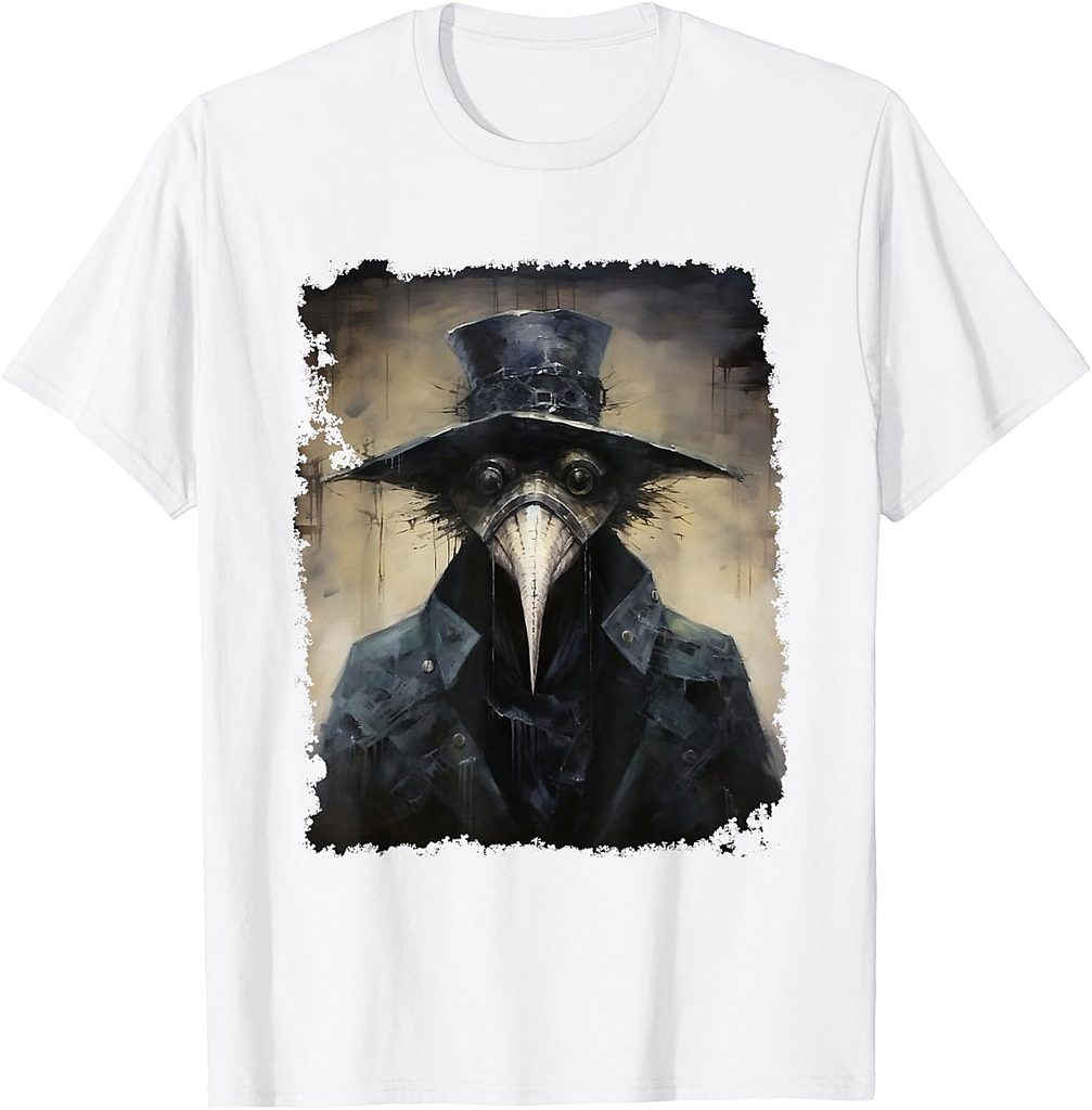 Plague Doctor T-Shirt - Black, Small - Horror Halloween Graphic Design Unisex-Adult, Unisex-Kids - Cotton Blend - T-Shirt - Halloween