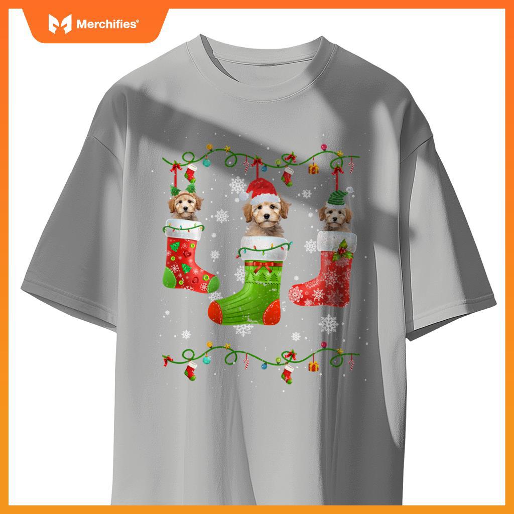 Poodle Dog Christmas Socks Lights Puppy Dog Lover T-Shirt