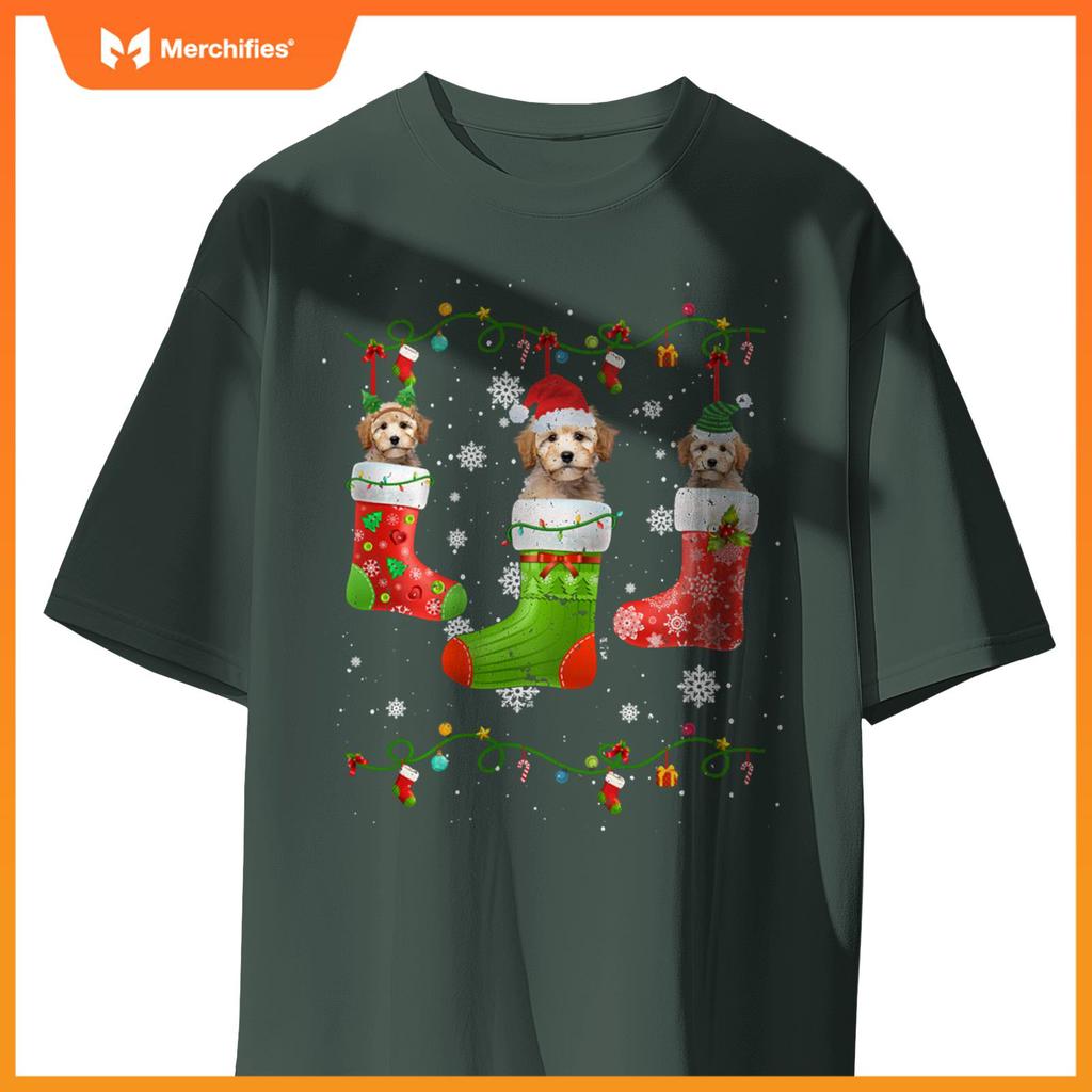 Poodle Dog Christmas Socks Lights Puppy Dog Lover T-Shirt