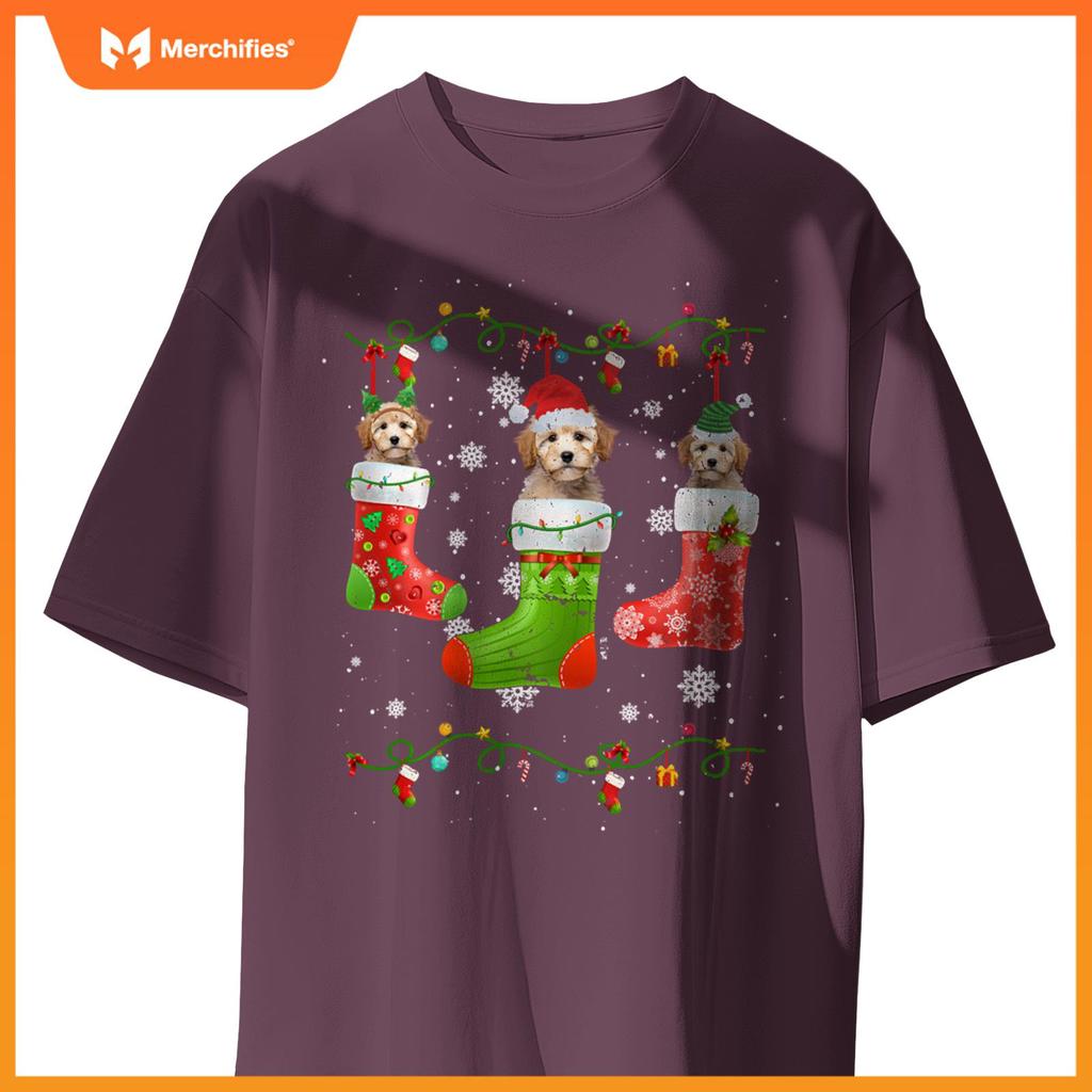 Poodle Dog Christmas Socks Lights Puppy Dog Lover T-Shirt