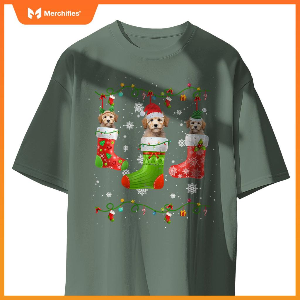 Poodle Dog Christmas Socks Lights Puppy Dog Lover T-Shirt