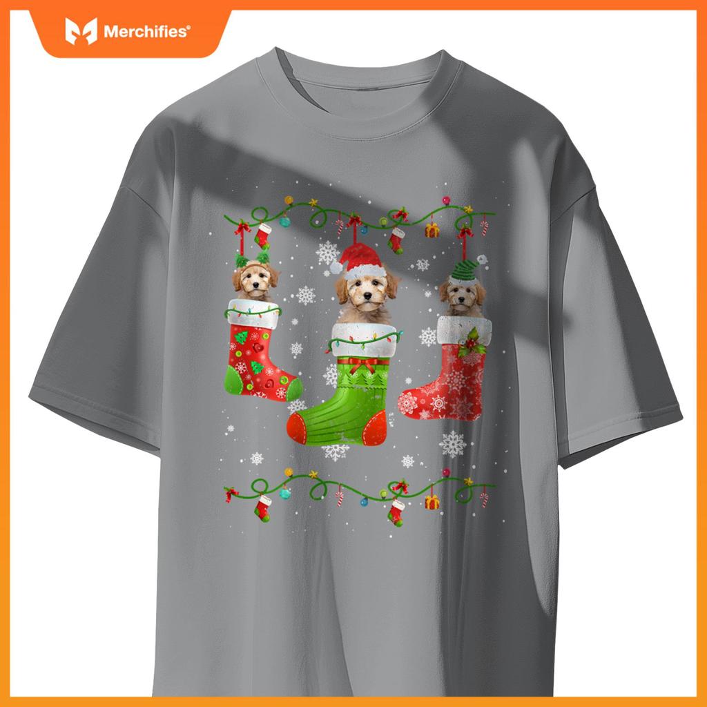 Poodle Dog Christmas Socks Lights Puppy Dog Lover T-Shirt