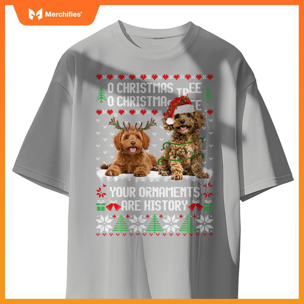 Poodle Dog Christmas Tree Lights Puppy Dog Lover T-Shirt