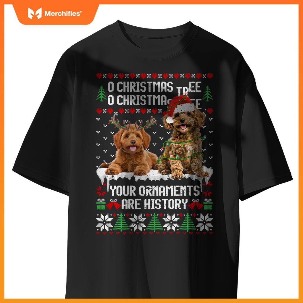 Poodle Dog Christmas Tree Lights Puppy Dog Lover T-Shirt