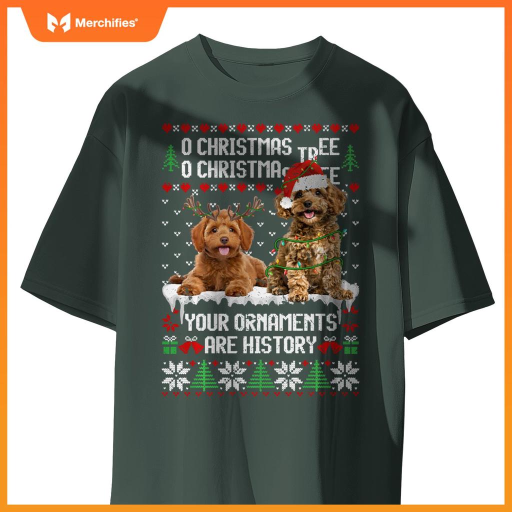 Poodle Dog Christmas Tree Lights Puppy Dog Lover T-Shirt