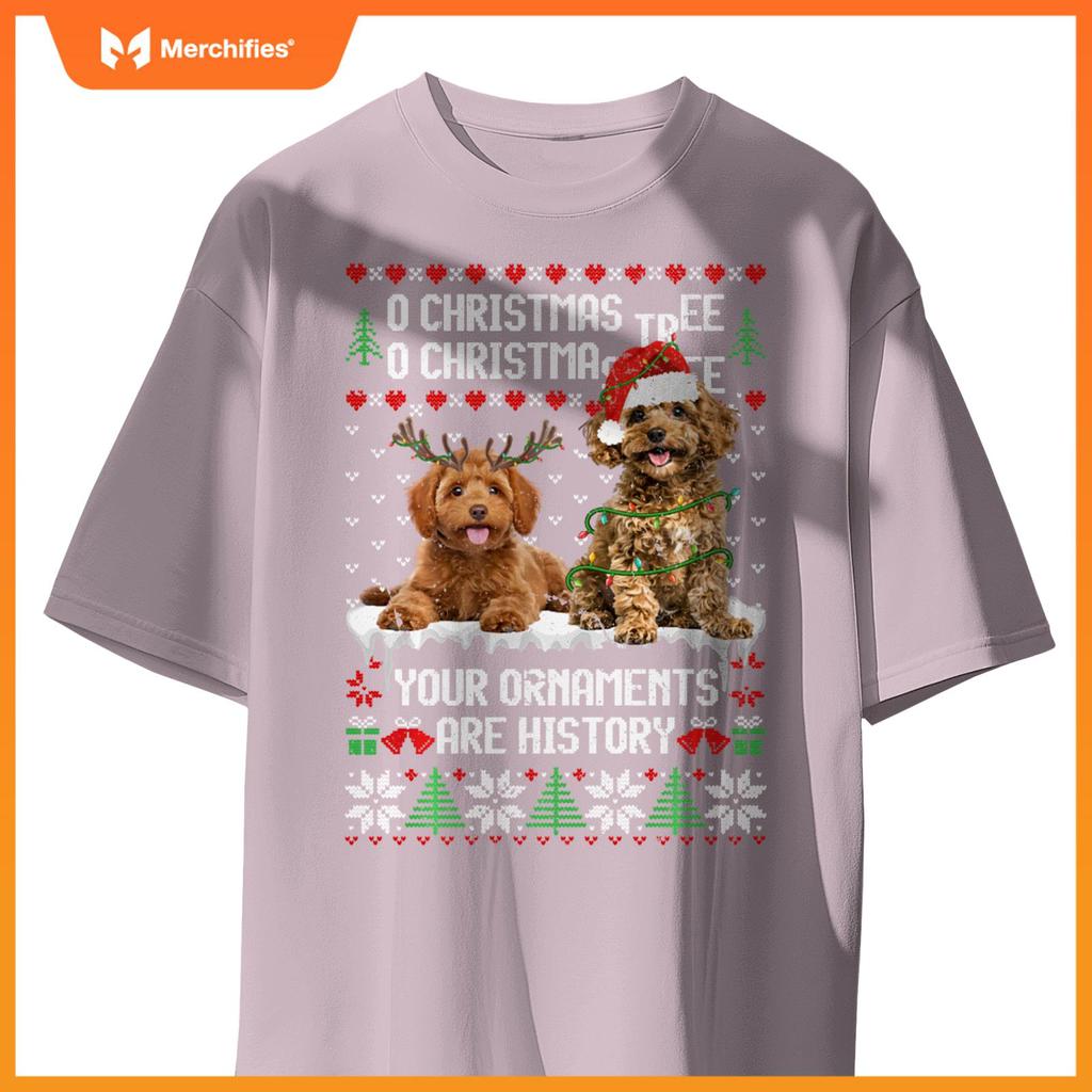 Poodle Dog Christmas Tree Lights Puppy Dog Lover T-Shirt