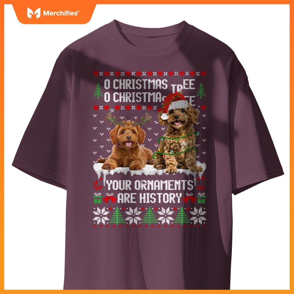 Poodle Dog Christmas Tree Lights Puppy Dog Lover T-Shirt