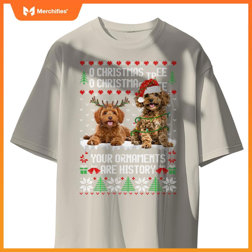 Poodle Dog Christmas Tree Lights Puppy Dog Lover T-Shirt