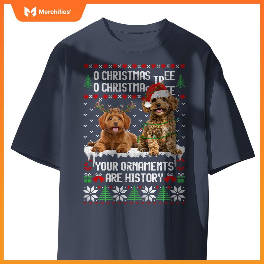 Poodle Dog Christmas Tree Lights Puppy Dog Lover T-Shirt
