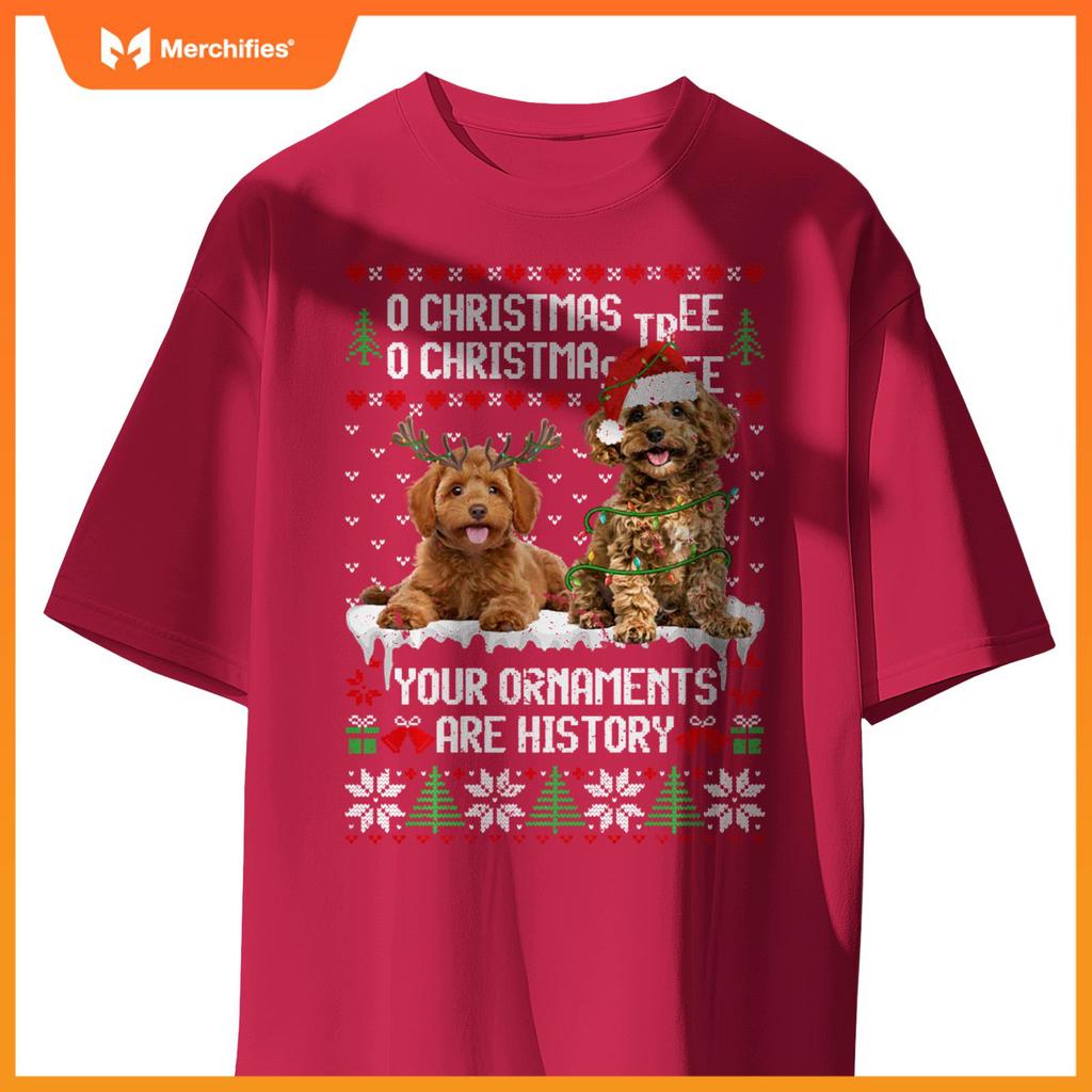 Poodle Dog Christmas Tree Lights Puppy Dog Lover T-Shirt