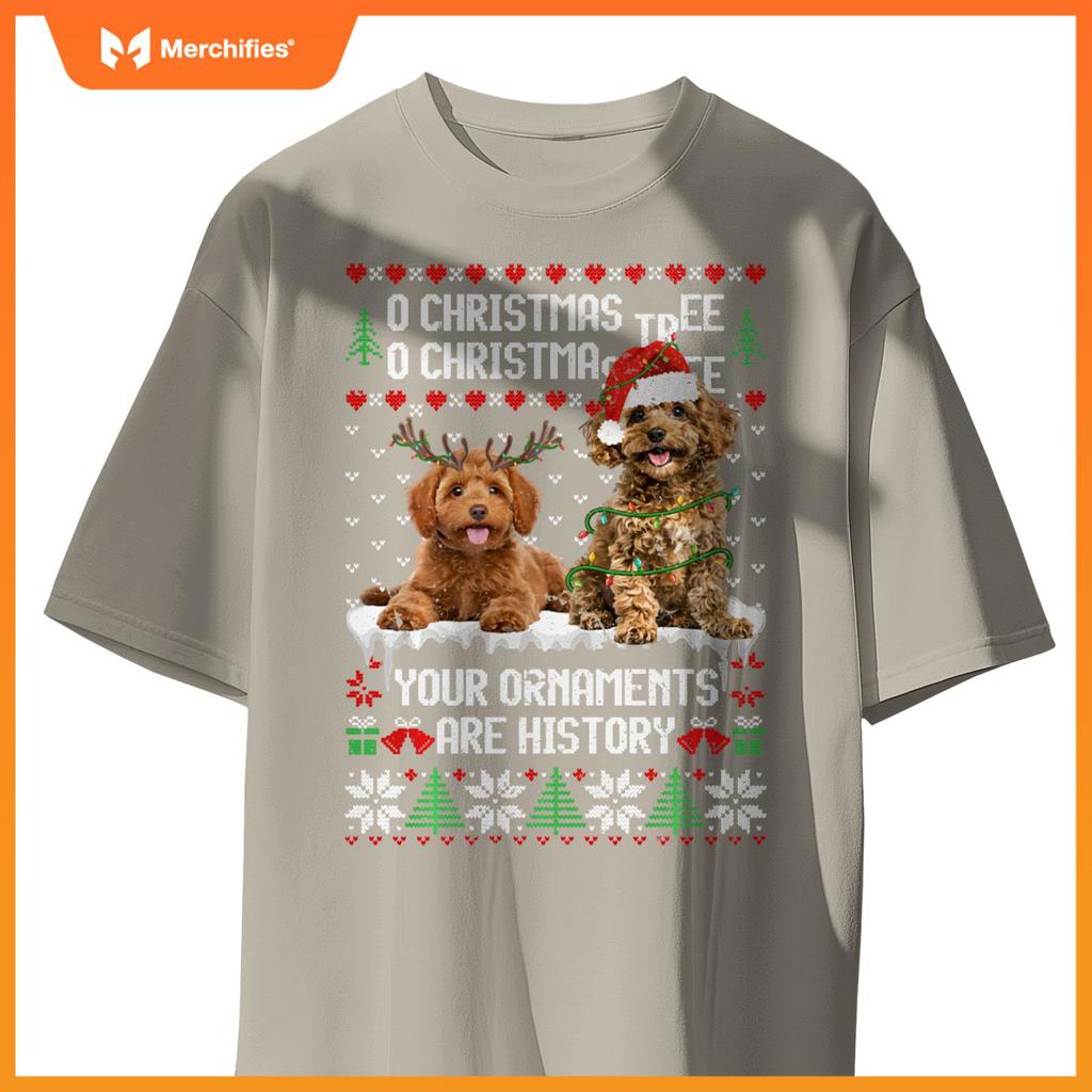 Poodle Dog Christmas Tree Lights Puppy Dog Lover T-Shirt