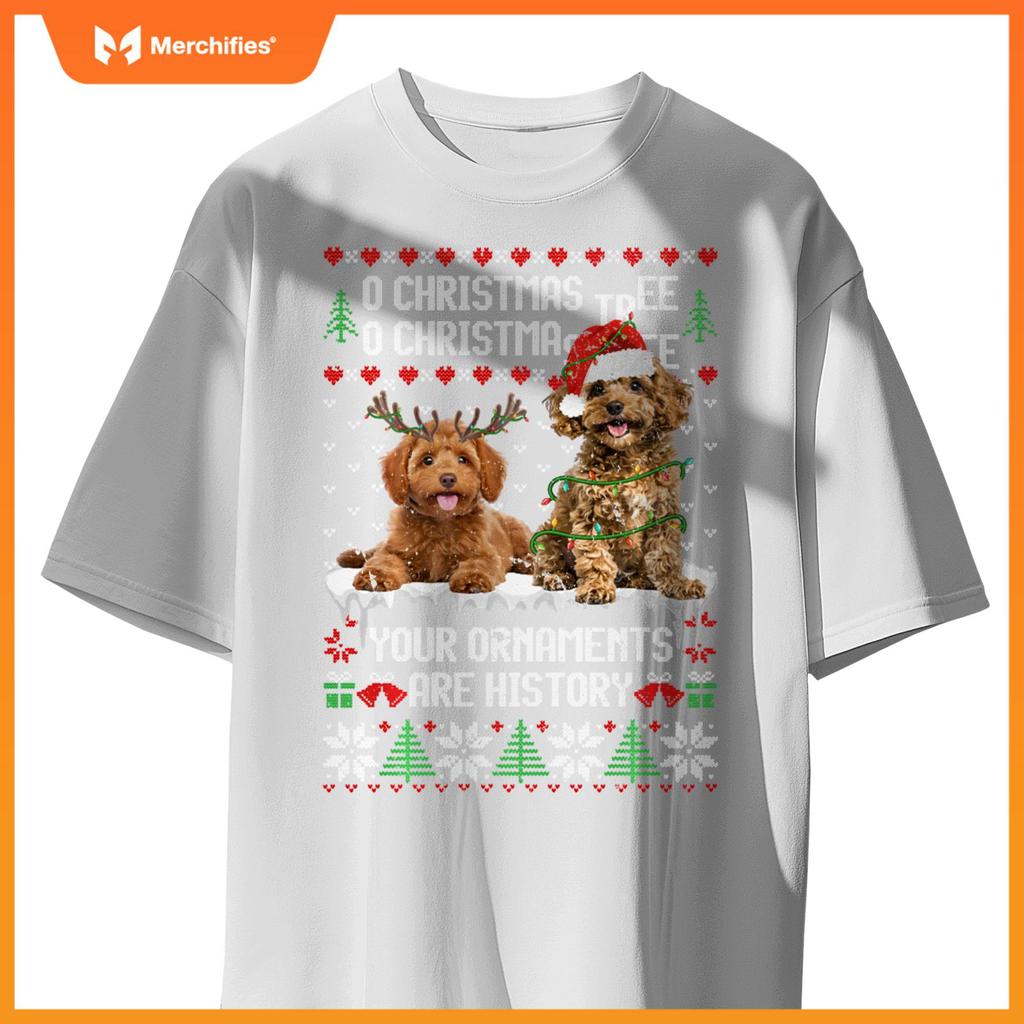Poodle Dog Christmas Tree Lights Puppy Dog Lover T-Shirt