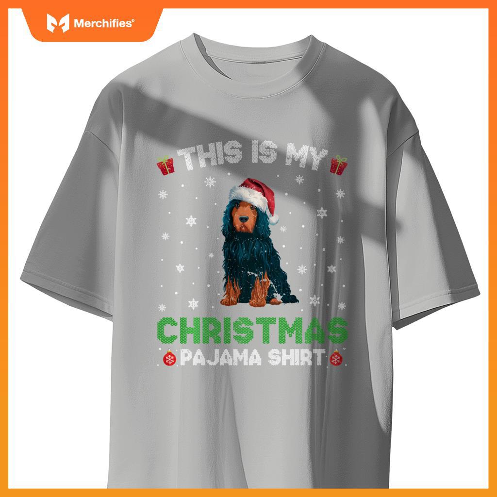 Portuguese Water Dog Wearing Santa Hat Matching Xmas Pajama T-Shirt
