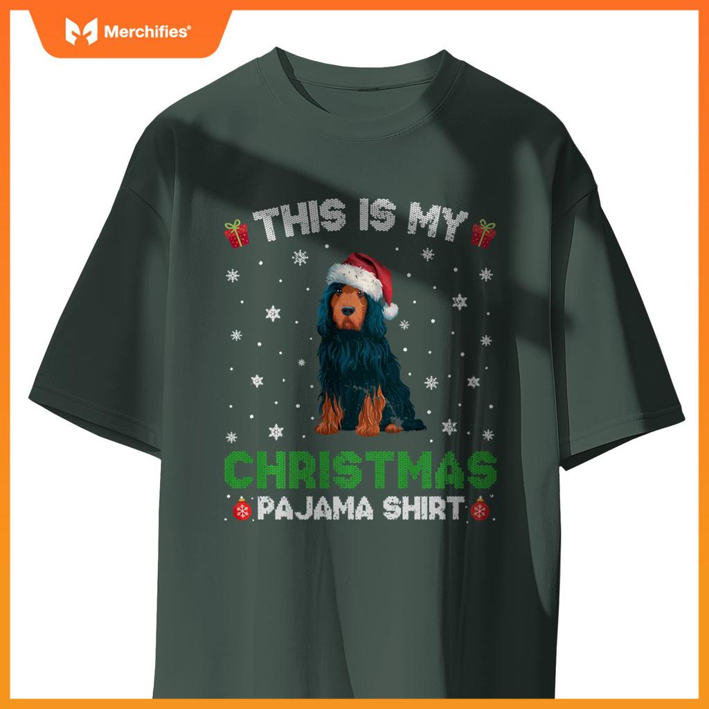 Portuguese Water Dog Wearing Santa Hat Matching Xmas Pajama T-Shirt