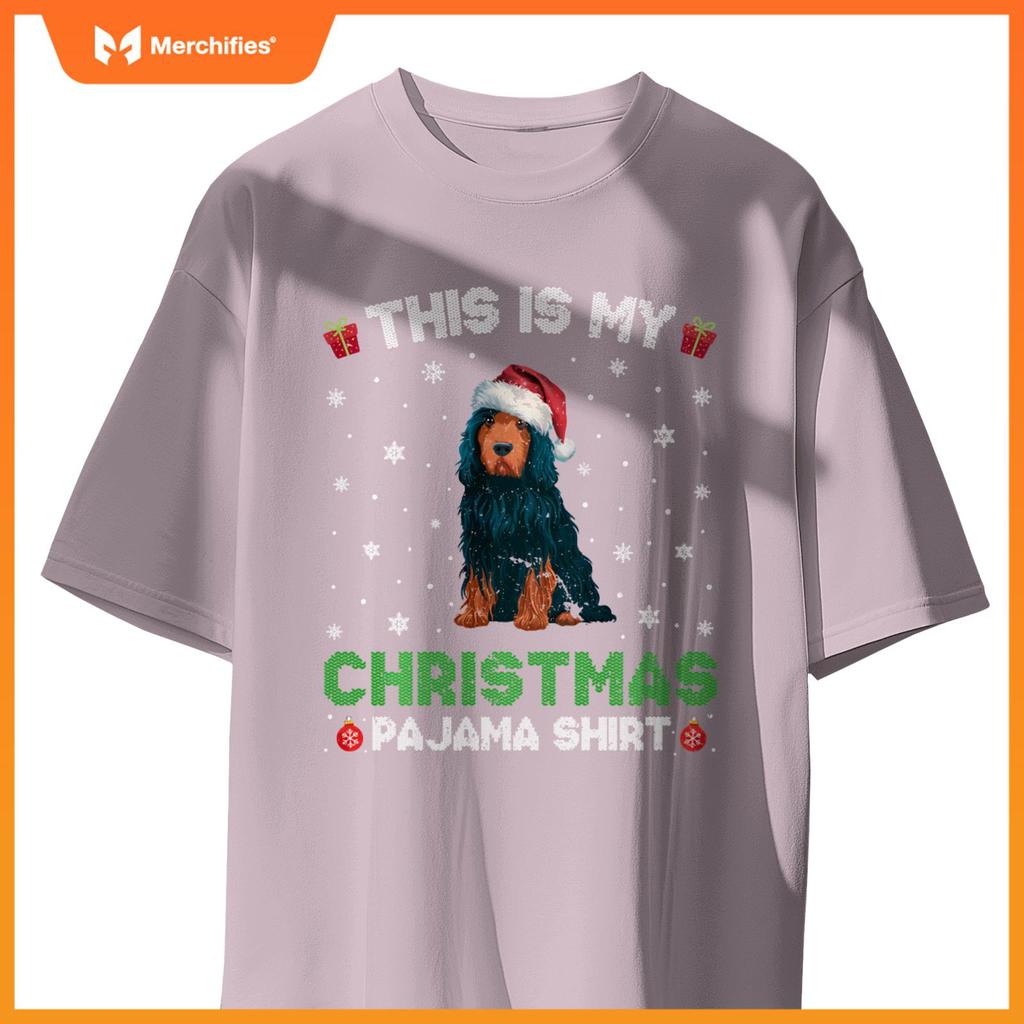 Portuguese Water Dog Wearing Santa Hat Matching Xmas Pajama T-Shirt