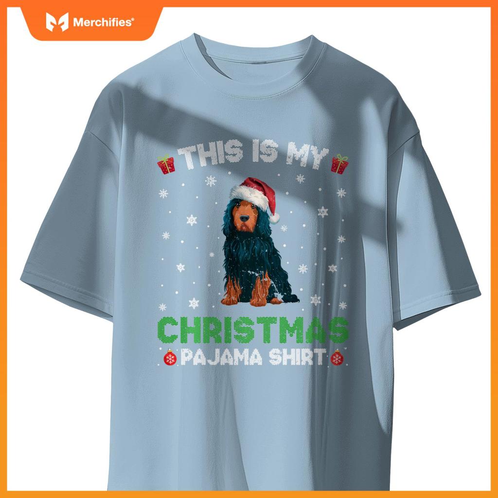 Portuguese Water Dog Wearing Santa Hat Matching Xmas Pajama T-Shirt