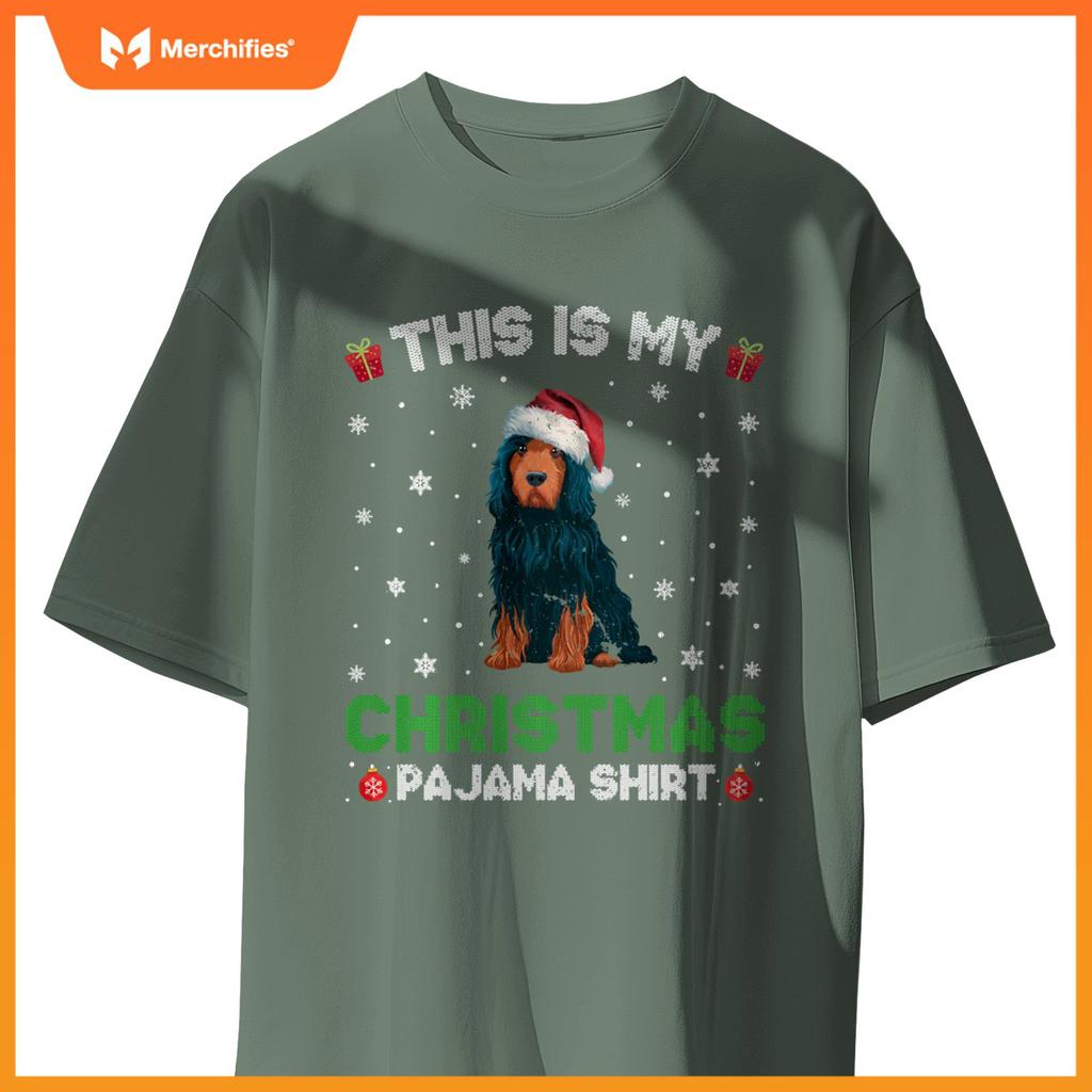Portuguese Water Dog Wearing Santa Hat Matching Xmas Pajama T-Shirt