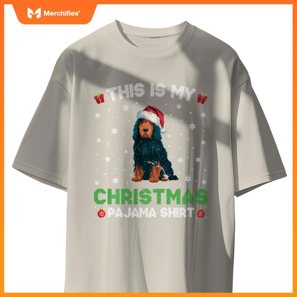 Portuguese Water Dog Wearing Santa Hat Matching Xmas Pajama T-Shirt