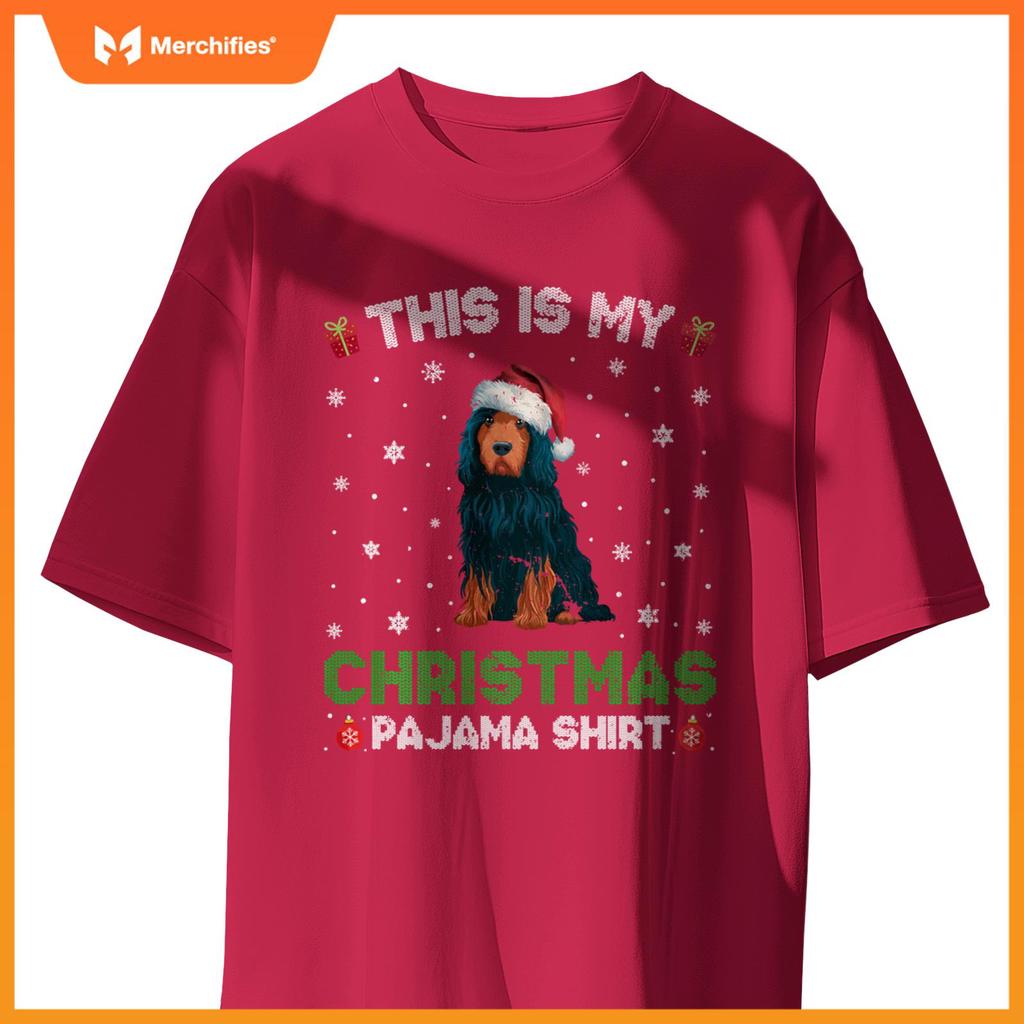 Portuguese Water Dog Wearing Santa Hat Matching Xmas Pajama T-Shirt