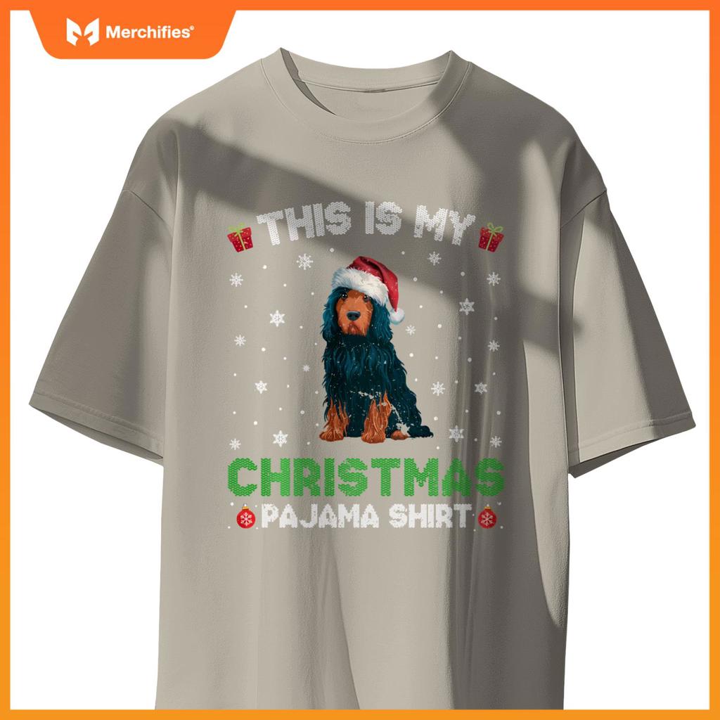 Portuguese Water Dog Wearing Santa Hat Matching Xmas Pajama T-Shirt