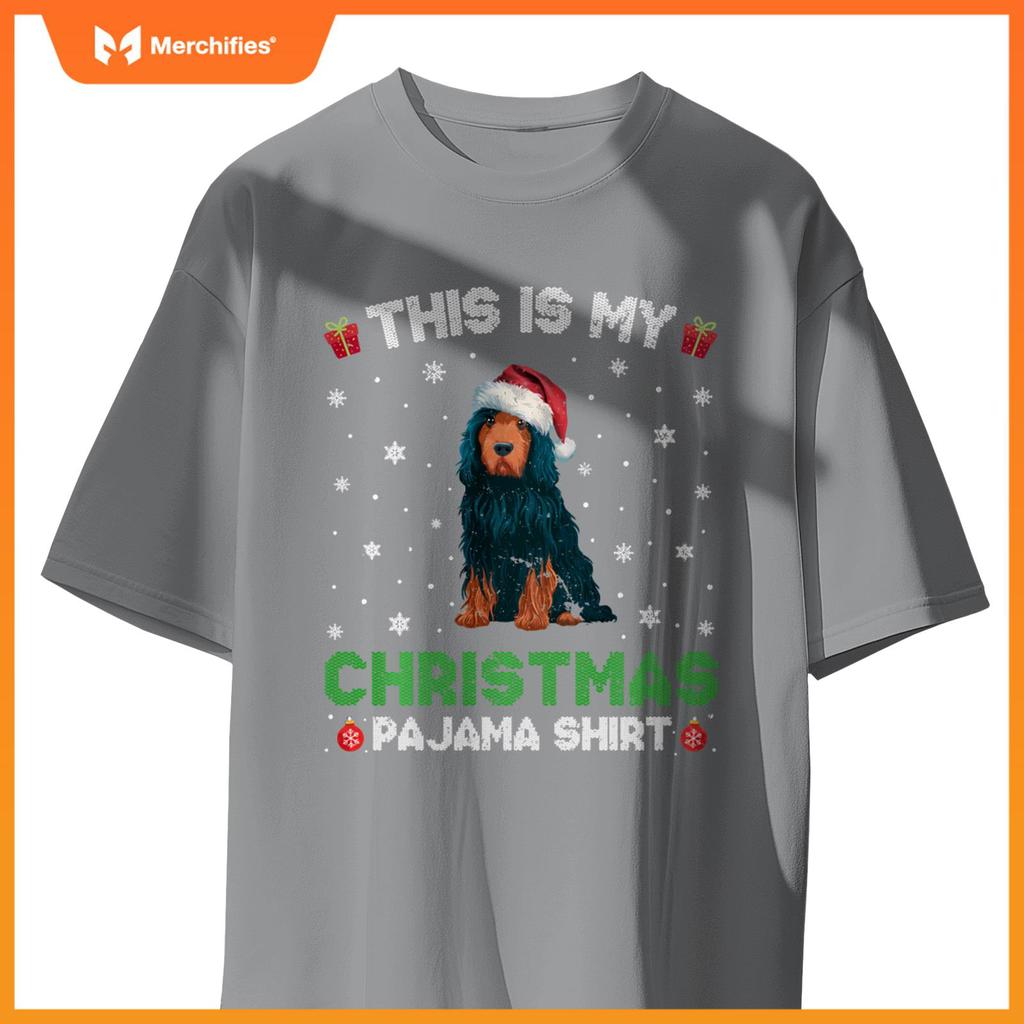 Portuguese Water Dog Wearing Santa Hat Matching Xmas Pajama T-Shirt