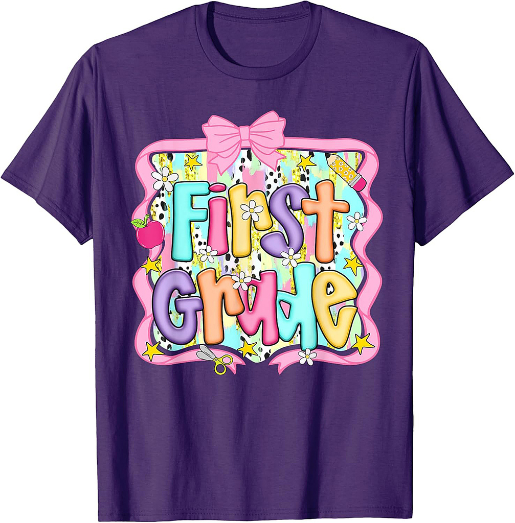 Preppy First Grade Back To School 1st Grade Teacher Girl Boy T-Shirt